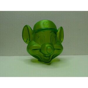 CHUCK E CHEESE Pizza COIN BANK Transparent Lime Neon Green Head 2009 Collectible